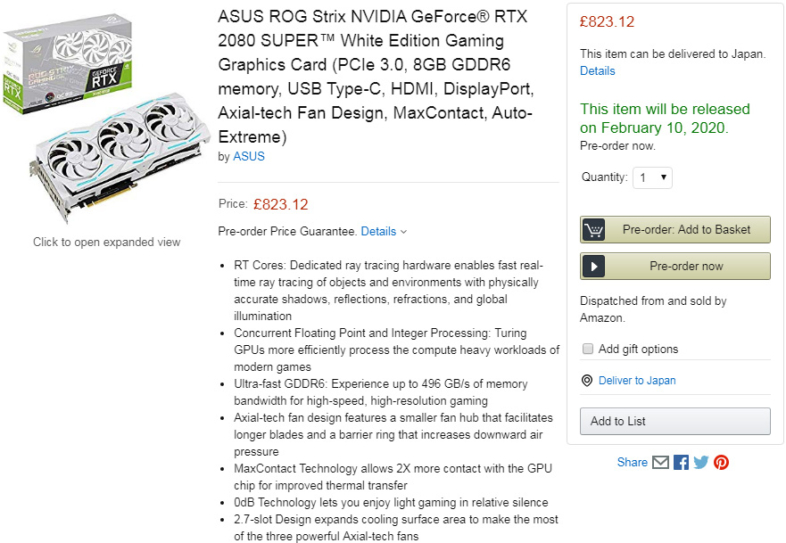 ASUS GeForce RTX 2080 Super ROG Strix White Edition