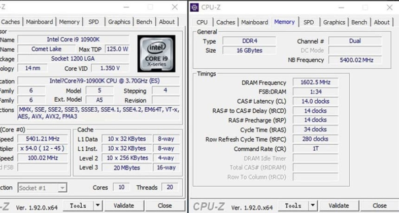 Core i9-10900K＠5.4GHz