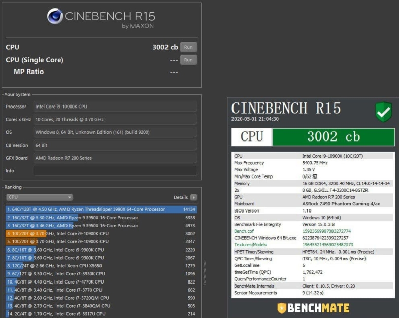 Core i9-10900K＠5.4GHz