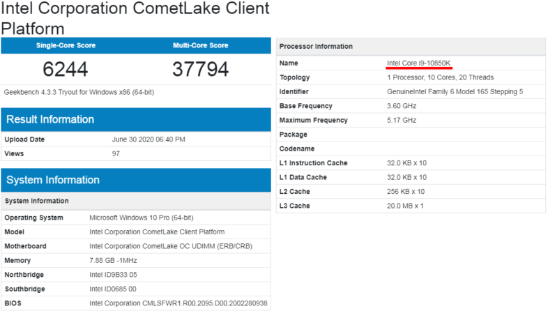 Intel Core i9-10850K