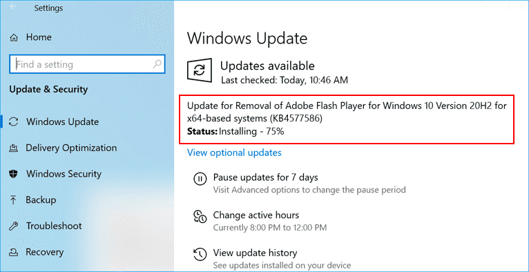 WindowsUpdate - KB4577586が配信
