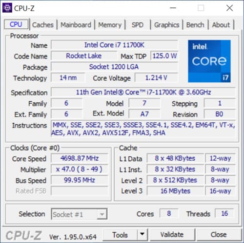 CPU-Z - Intel Core i7-11700K