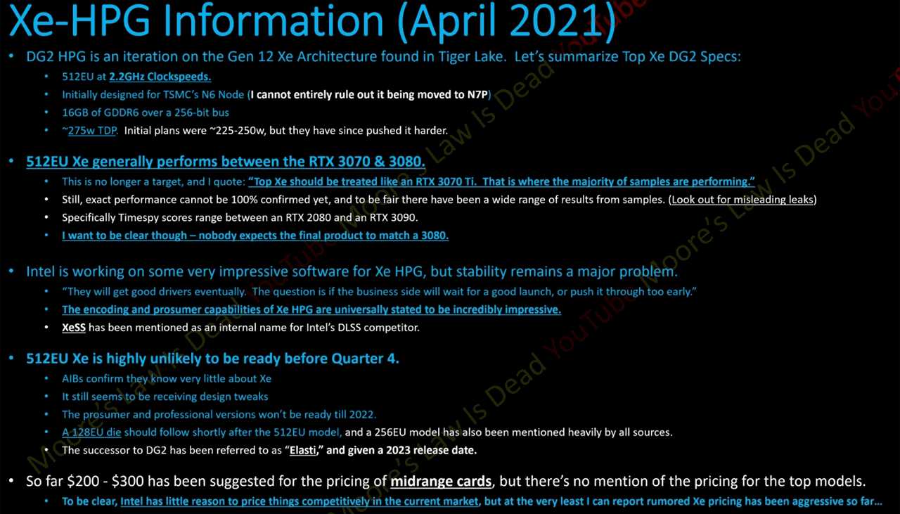 Intel Xe-HPG DG2 Infomation 2021年4月版