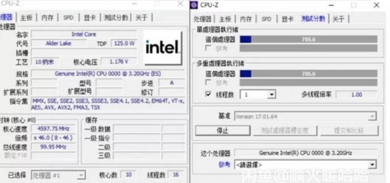 ES版Core i5-12600K CPU-Zシングルスコア: 785.6ポイント