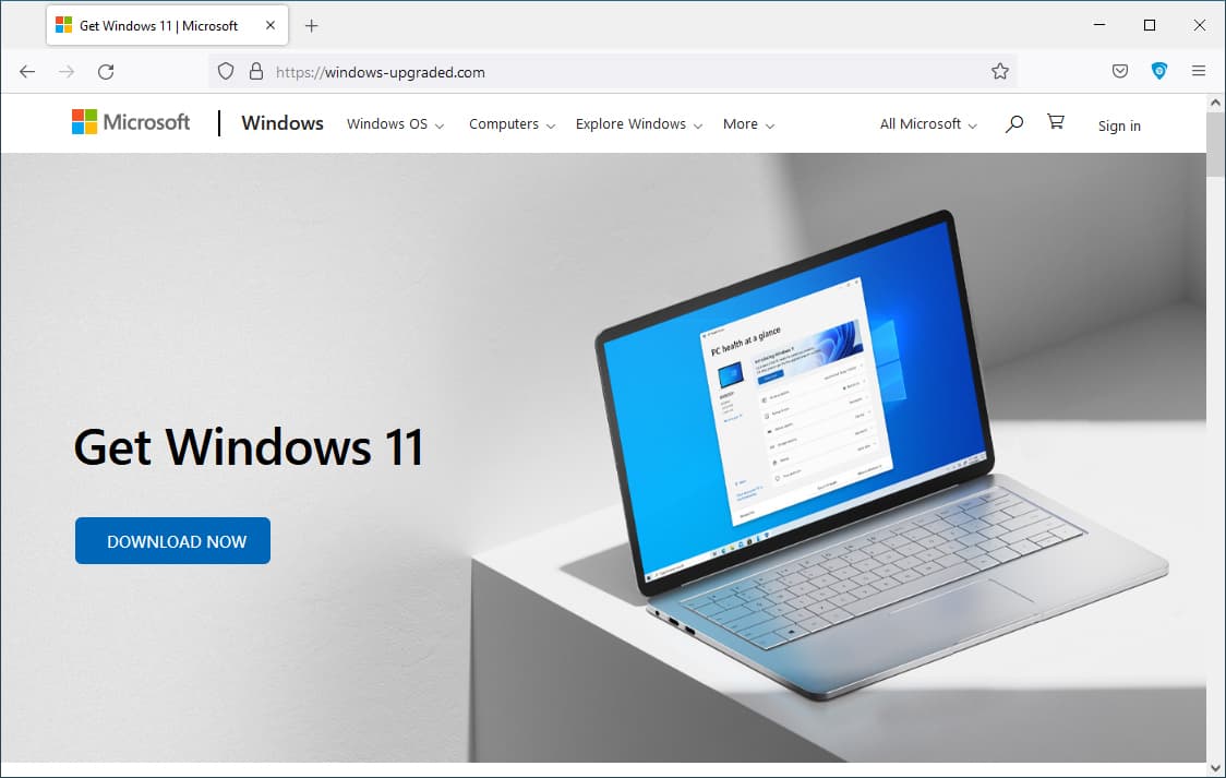 Windows11ダウンロードページの偽サイト