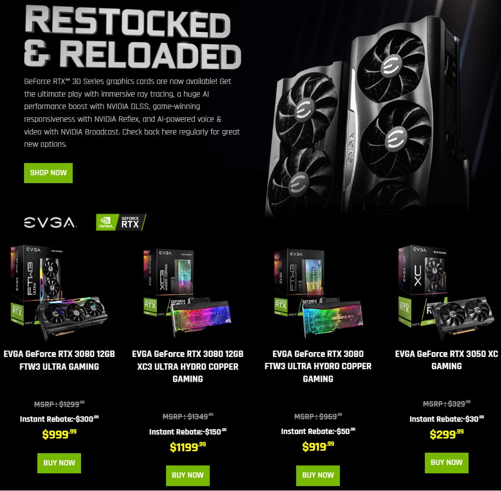 EVGAがGeForce RTX 3000シリーズの販売価格を値下げ