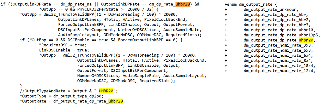 DisplayPort 2.0 UHBR20に関するコード