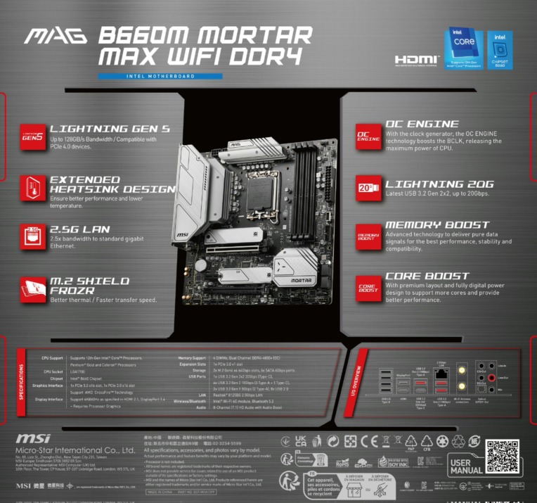 MSI MAG B660M MORTAR MAX WIFI DDR4