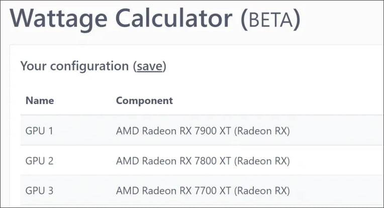 Seasonic Wattage CalculatorにRadeon RX 7000シリーズが掲載
