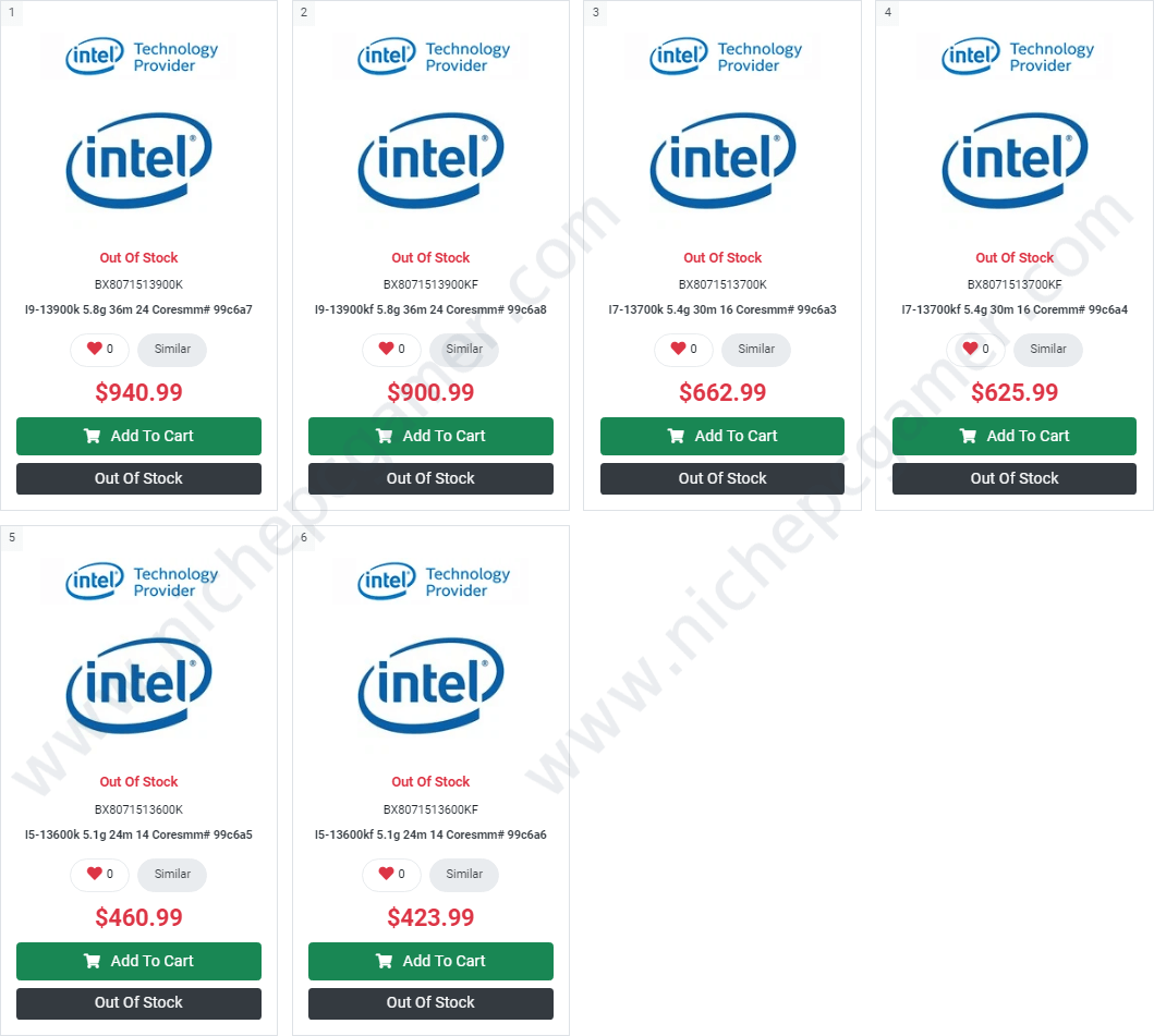 Intel Core 13000シリーズ - カナダネットショップ予価