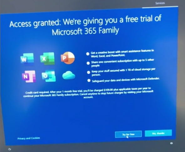 Microsoft 365の全画面広告