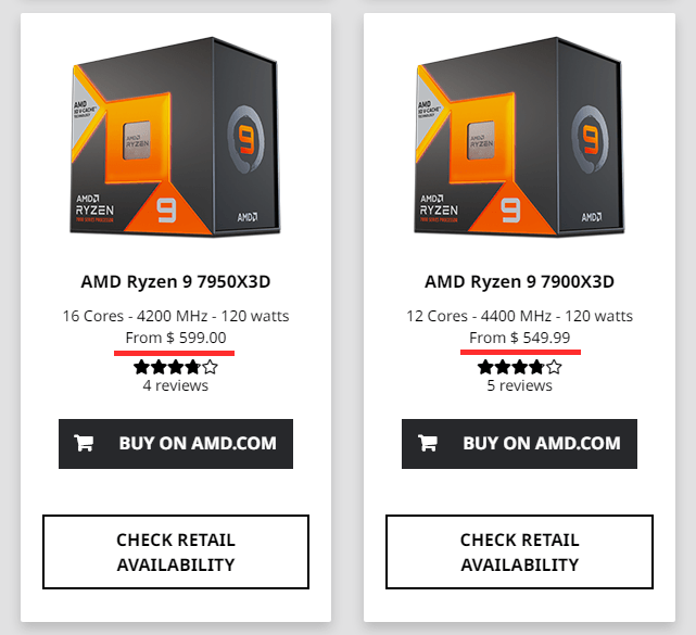 AMD公式直販サイトでの販売価格