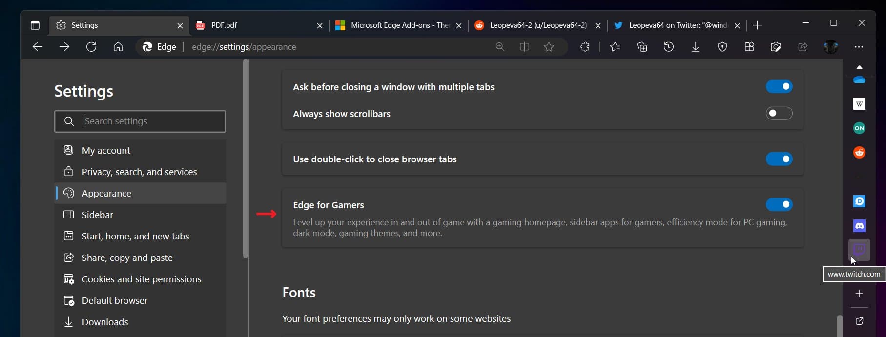 Microsoft Edge Canary版に『Edge for Gamers』トグルが追加