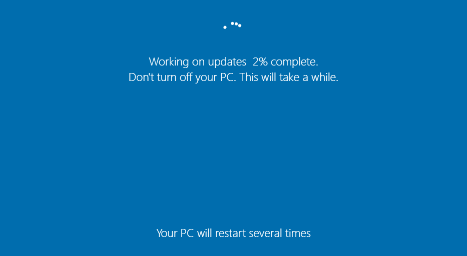 偽のWindows Update画面 - 永遠に終わることはない