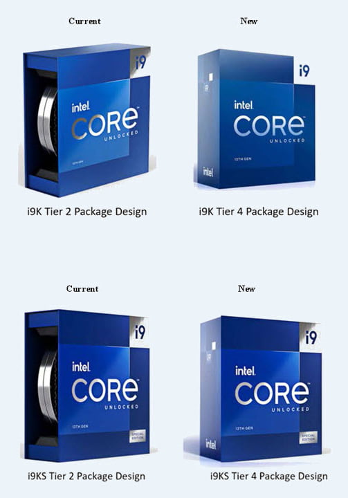 Core i9-13900K / 13900KSパッケージ - 左: 旧 / 右: 新