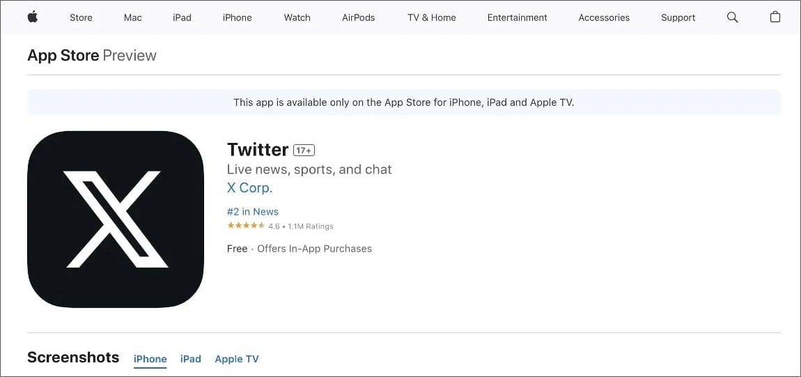 Apple App Storeでは『Twitter』のまま