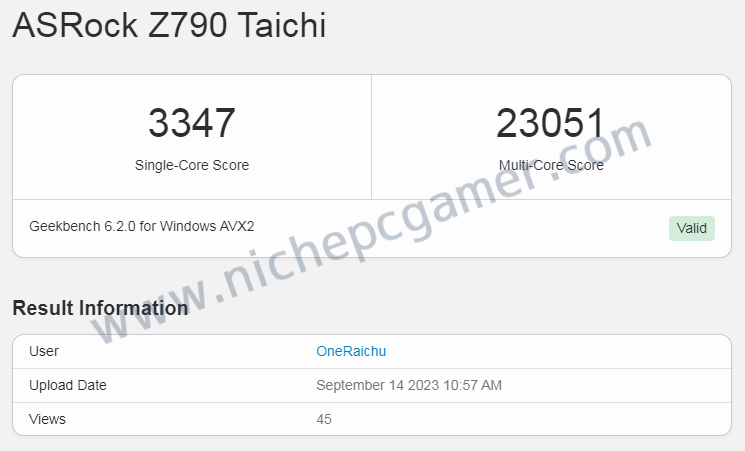 Geekbench 6: Core i9-14900KF シングル3347 マルチ23051