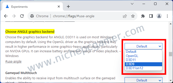 Chrome: 『D3D9』または『OpenGL』に変更