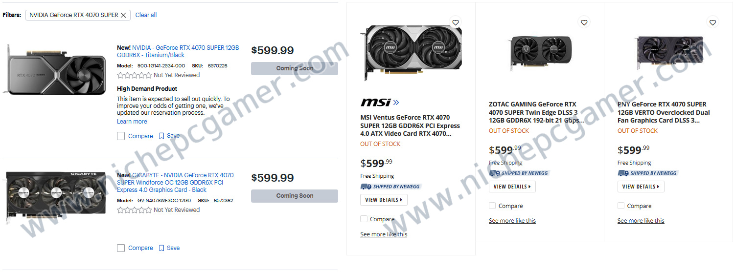 GeForce RTX 4070 SUPER - 米国での実売価格