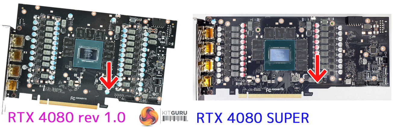 左: RTX 4080 rev 1.0 / 右: RTX 4080 SUPER