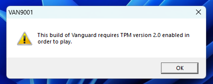 Error VAN9001 appears when TPM 2.0 is disabled