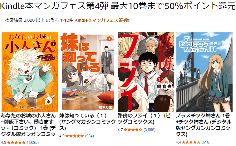 Kindle本マンガフェス第4弾 シリーズ読み始め応援 最大10巻まで50％ポイント還元