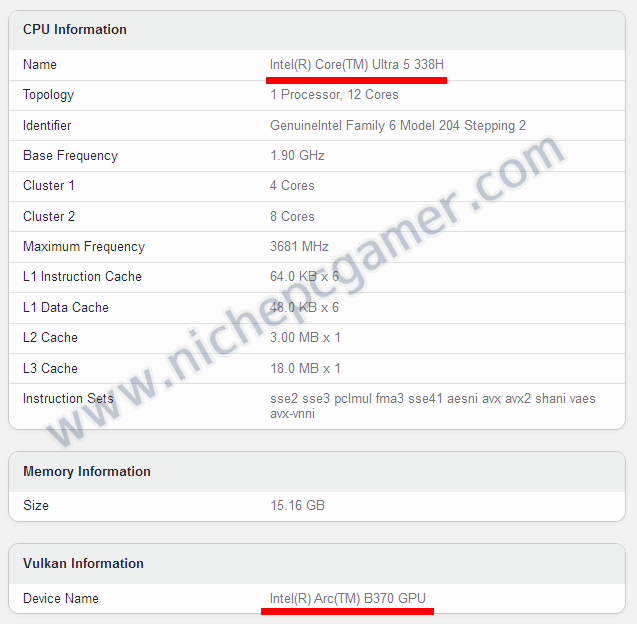 Intel Core Ultra 5 338H: Geekbench Vulkanスコア39406