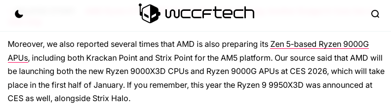CES 2026でRyzen 9000X3Dシリーズの新モデルなどが発表されるという
