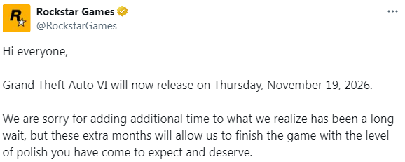 GTA6の発売延期に関するアナウンス