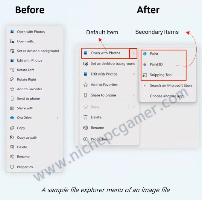 短くなった右クリックメニュー(右側)