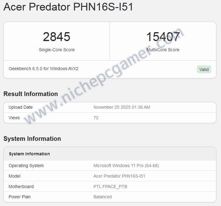 Geekbench | Core Ultra 9 386H: シングル2845 マルチ15407