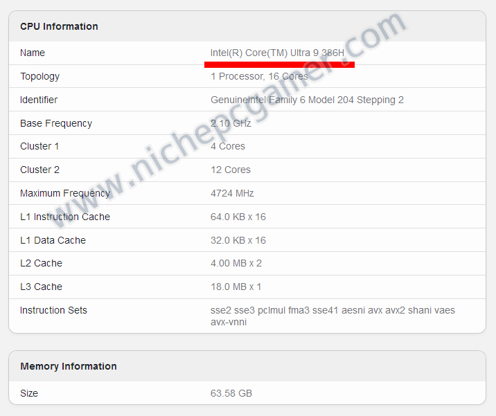 Geekbench | Core Ultra 9 386H: シングル2845 マルチ15407