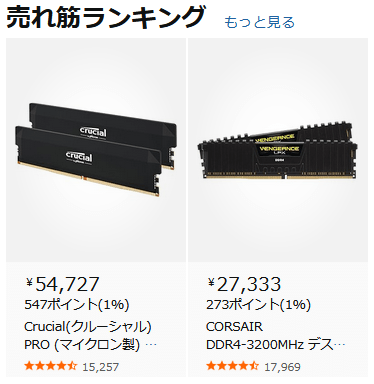 メモリ 売れ筋ランキング