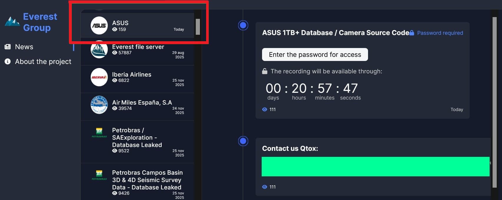 EverestがASUSに対してqTox経由で連絡を取るよう要求