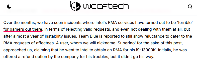Core i9-13900KのRMAを行ったものの返金を受けられなかったという