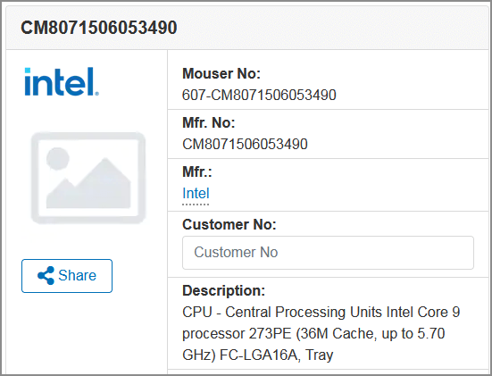 Intel Core 9 273PE (最大5.7GHz)