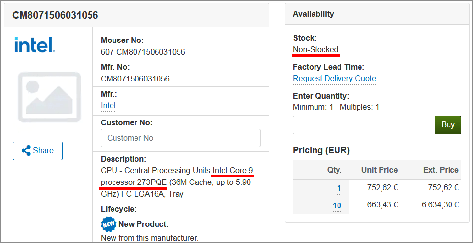 Intel Core 9 273PQE (最大5.9GHz)