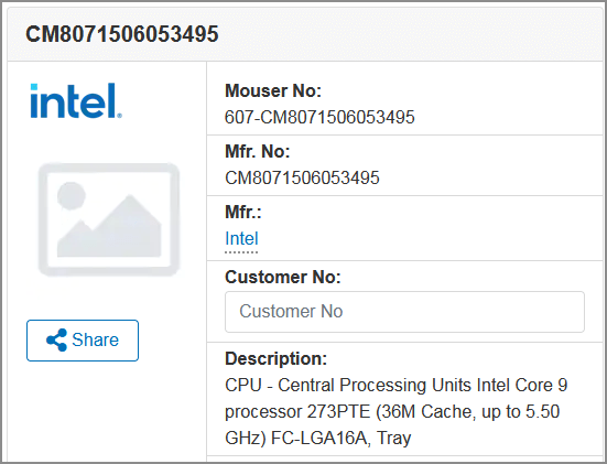 Intel Core 9 273PTE (最大5.5GHz)