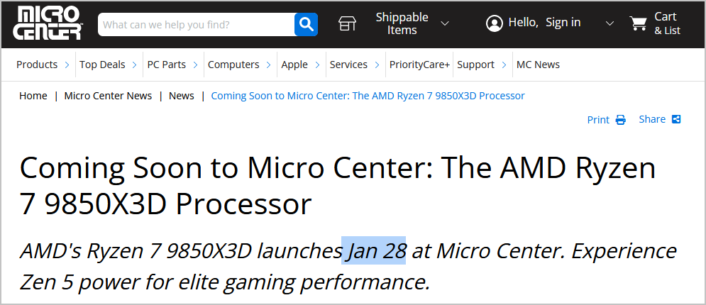 Micro Centerでは2026年1月28日発売