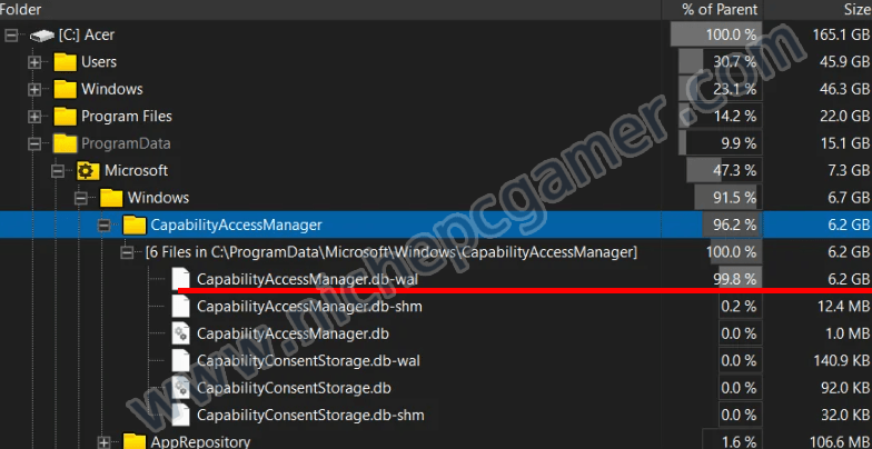 CapabilityAccessManager.db-walが6.2GBに