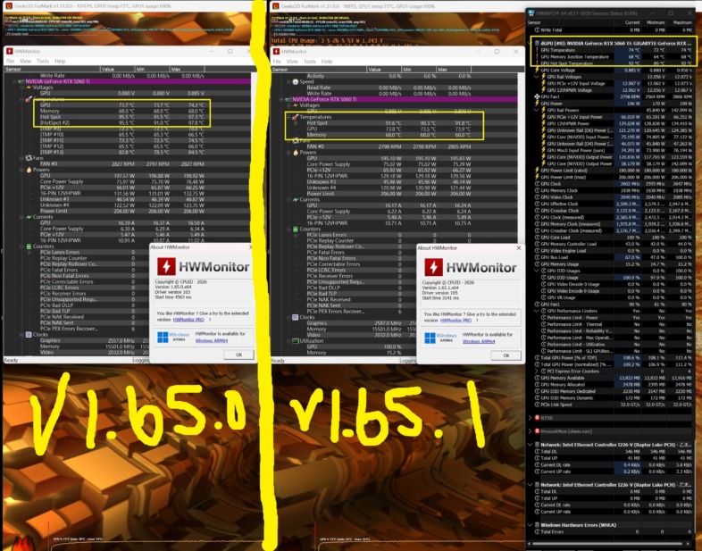 HWMonitor 1.65と1.65.1 (と、HWiNFO)