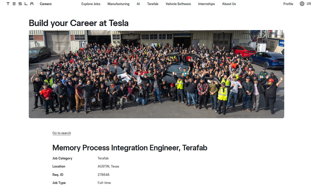 Tesla、メモリエンジニアを募集